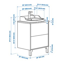Ilustración de medidas - TÄNNFORSEN/RUTSJÖN tocador de baño+cajones
