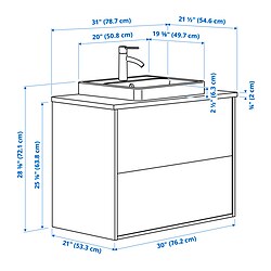 Ilustración de medidas - HAVBÄCK/ORRSJÖN tocador de baño+cajones