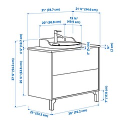 Ilustración de medidas - TÄNNFORSEN/RUTSJÖN tocador de baño+cajones