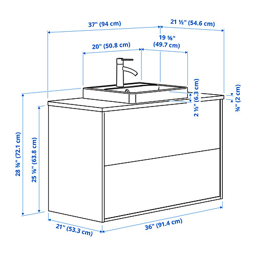 Measurement Illustration - HAVBÄCK/ORRSJÖN wash-stnd w drawers/wash-basin