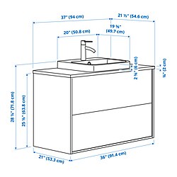 Ilustración de medidas - ÄNGSJÖN/BACKSJÖN tocador de baño+cajones