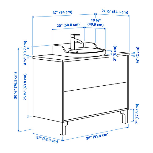 Measurement Illustration - TÄNNFORSEN/RUTSJÖN wash-stnd w drawers/wash-basin