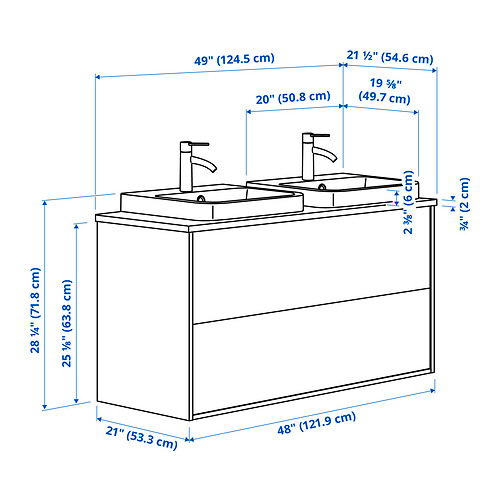 Measurement Illustration - ÄNGSJÖN/BACKSJÖN wash-stnd w drawers/wash-basin
