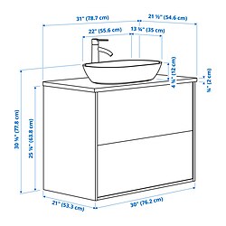 Ilustración de medidas - ÄNGSJÖN/OXMYREN tocador de baño+cajones