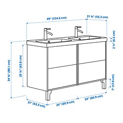 Ilustración de medidas - TÄNNFORSEN/ORRSJÖN tocador de baño+cajones