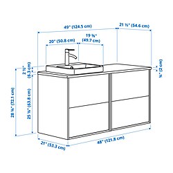 Measurement Illustration - HAVBÄCK/ORRSJÖN sink cabinet with drawers and DALSKÄR faucet