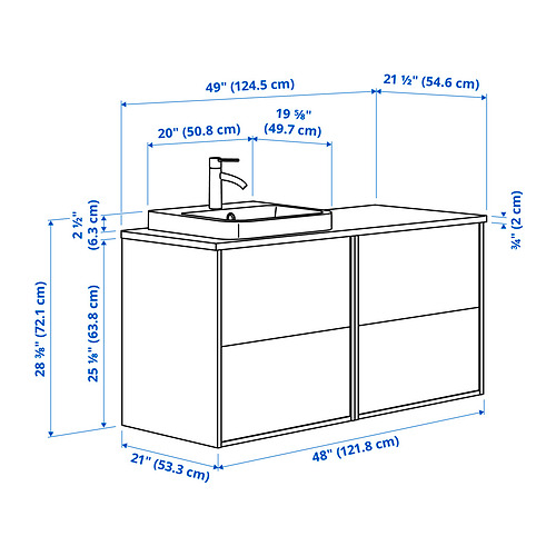 Measurement Illustration - HAVBÄCK/ORRSJÖN sink cabinet with drawers and DALSKÄR faucet
