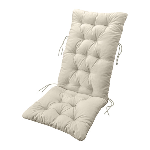 A KUDDARNA chair cushion, beige, with tufted design, ties for securing, and recycled polyester material.
