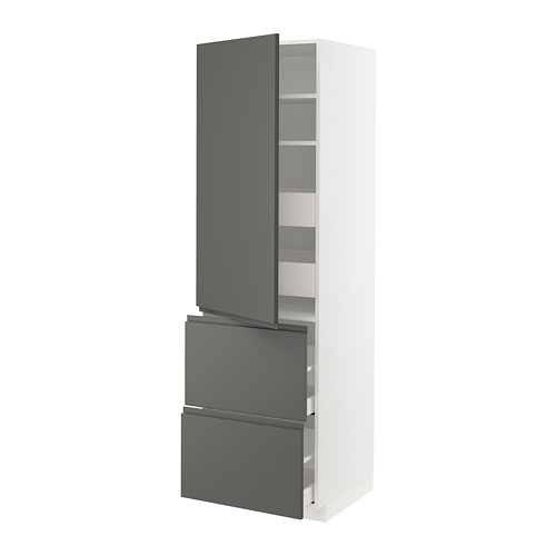Modern METOD kitchen cabinet, white with grey handles, soft-close drawers.