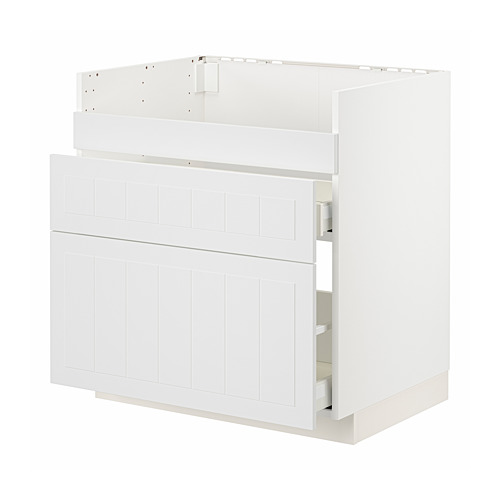 Un mueble de cocina METOD blanco con dos cajones y una puerta. Es rectangular, elegante y moderno.