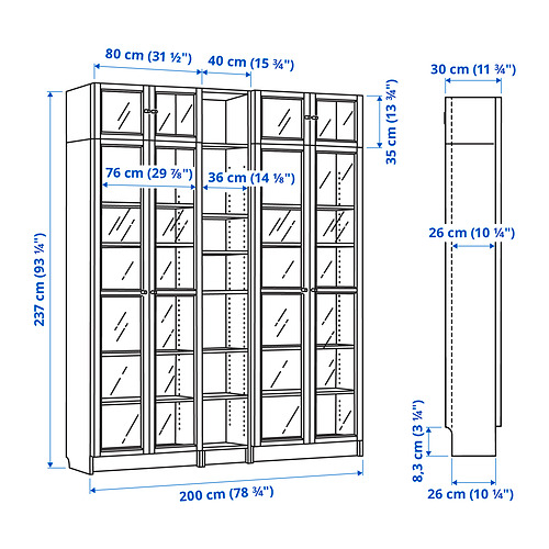 Measurement Illustration - BILLY/OXBERG bookcase
