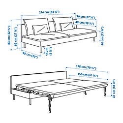 Ilustración de medidas - SÖDERHAMN módulo de sofá cama de 3 plazas