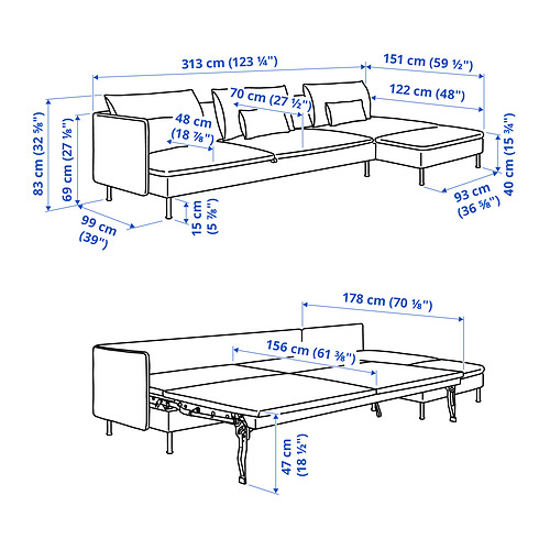 SÖDERHAMN, 4seat sofa bed with chaise longue. 6 of 6 open dialog