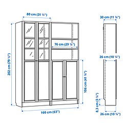 Measurement Illustration - BILLY/OXBERG bookcase with panel/glass doors