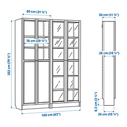 Ilustración de medidas - BILLY/OXBERG librero con panel/puertas vidrio