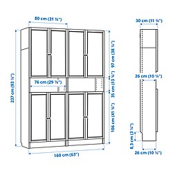 Measurement Illustration - BILLY/OXBERG bookcase+height extension & doors