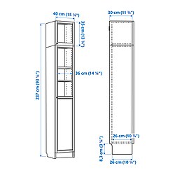 Measurement Illustration - BILLY/OXBERG bookcase whit extendable unit and glass door