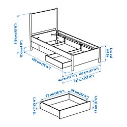 Measurement Illustration - TONSTAD Twin bed