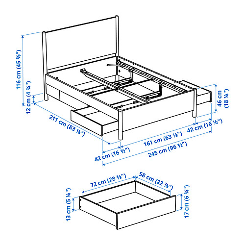 Measurement Illustration - TONSTAD bedroom furniture, set of 3
