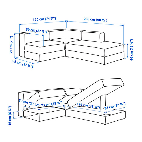 JÄTTEBO, sofá modular esquina 2.5 plaza con chaiselongue derecha. 9 de 9 abrir diálogo