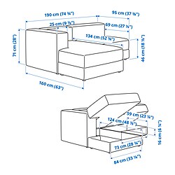 Ilustración de medidas - JÄTTEBO sofá 2.5 plazas con chaiselongue izquierda