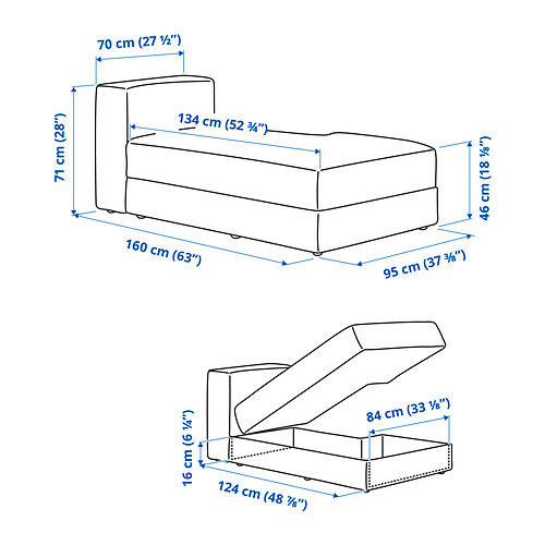 Measurement Illustration - JÄTTEBO chaise module, right