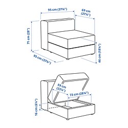 Measurement Illustration - JÄTTEBO 1.5-seat module with storage