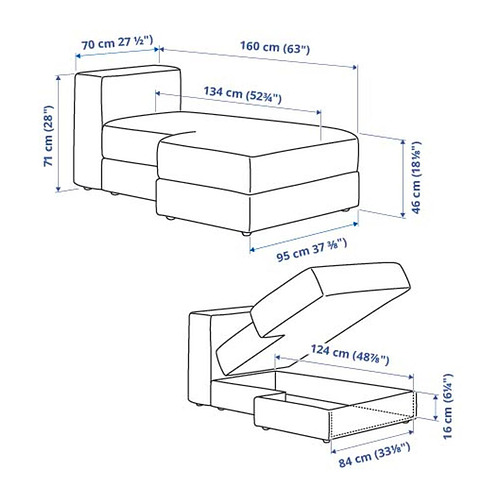 Measurement Illustration - JÄTTEBO chaise module, left