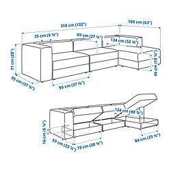 Ilustración de medidas - JÄTTEBO sofá modular 4 plazas+chaise longue