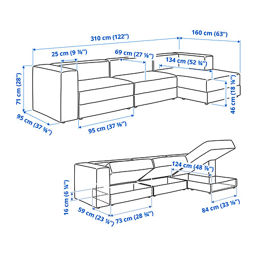 JÄTTEBO, sofá modular 4 plazas+chaise longue. 12 de 12 abrir diálogo