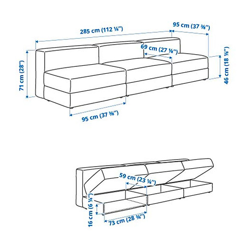 Measurement Illustration - JÄTTEBO 4.5-seat modular sofa