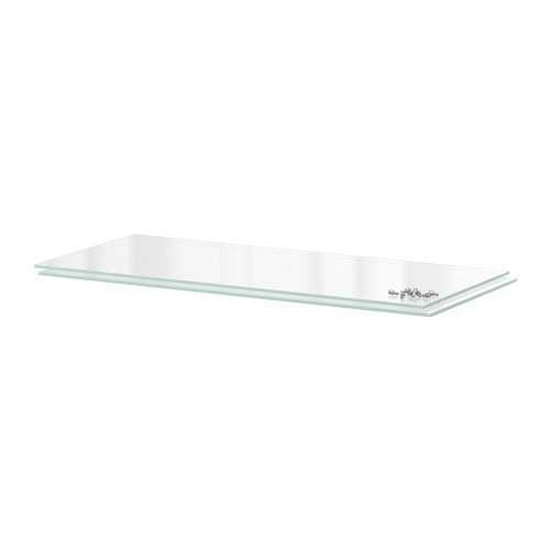 Ikea UTRUSTA Estante de vidrio transparente, rectangular, ajustable, superficie fácil de limpiar.