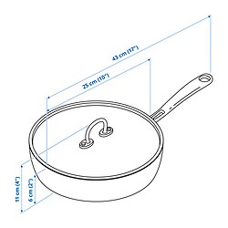 Measurement Illustration - FINMAT sauté pan with lid