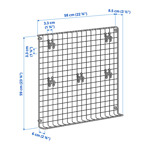 Measurement Illustration - GREJIG wall grid with rail
