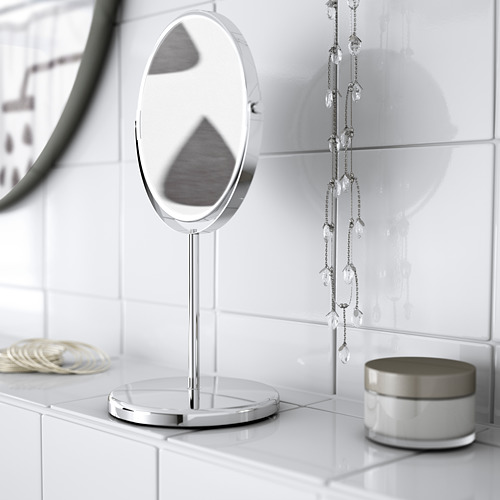 Espejo de tocador de sobremesa con base, regular y 2. Lados de aumento 5x, resistente al agua para baño.