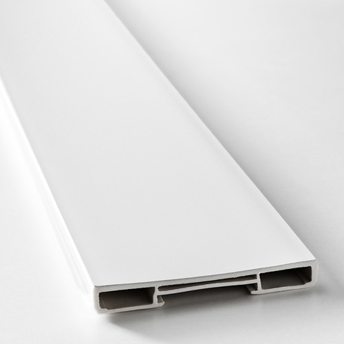 White kitchen cabinet plinth, sleek design, smooth finish, angled end view.