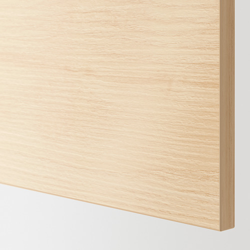 Panel de madera de fresno limpio y ligero en primer plano con un acabado suave y uniforme. Visualización de la textura de la superficie de melamina.