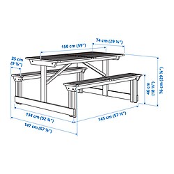 Measurement Illustration - LERHOLMEN picnic table