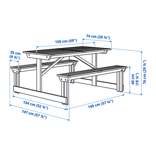 Measurement Illustration - LERHOLMEN picnic table