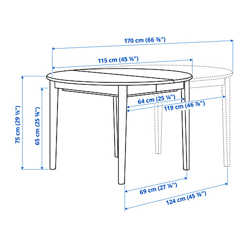 Measurement Illustration - SKANSNÄS/STOCKHOLM 2025 table and 4 chairs