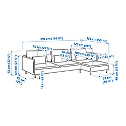 Ilustración de medidas - SÖDERHAMN sofá 4 plazas con chaiselongue