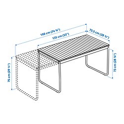 Measurement Illustration - VÄSMAN extendable table outdoor