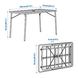 Ilustración de medidas - TORPARÖ mesa plegable y 4 sillas con reposabrazos, exterior