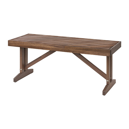 Banco de exterior de madera marrón oscuro NORRMANSÖ con patrón de espiga y robusta construcción de madera de acacia.
