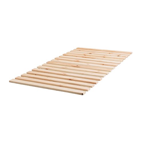 Somier de láminas de pino LINDBÅDEN con listones planos para apoyo y flujo de aire.