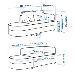 Measurement Illustration - LINDÅKRA 2-seat sleeper sofa