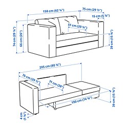 Measurement Illustration - SKÖNABÄCK 2-seat sleeper sofa
