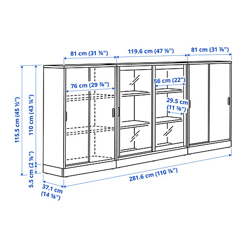 Measurement Illustration - TONSTAD storage combination with sliding doors