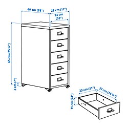 Measurement Illustration - HELMER drawer unit on casters