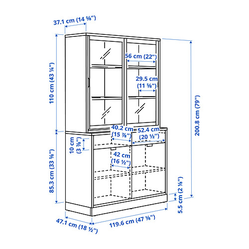 Measurement Illustration - TONSTAD storage with sliding glass doors